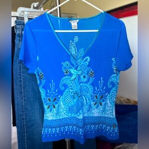 Vintage Guess V-Neck Top w/ Paisley Print